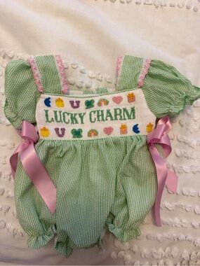 Lucky Charm Green Seersucker Baby One-Piece